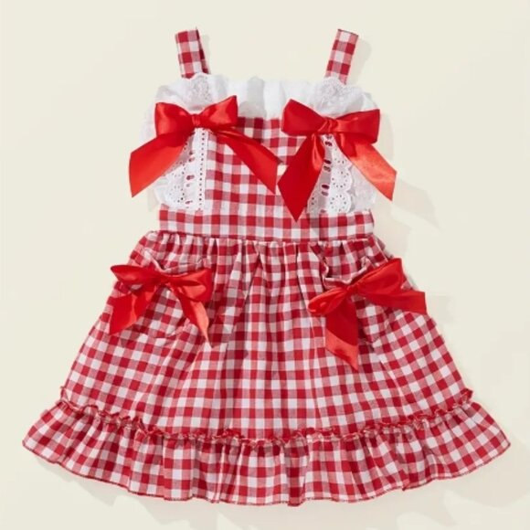 Girls Red Plaid Sleeveless Ruffle Dress - Picture 1 of 6